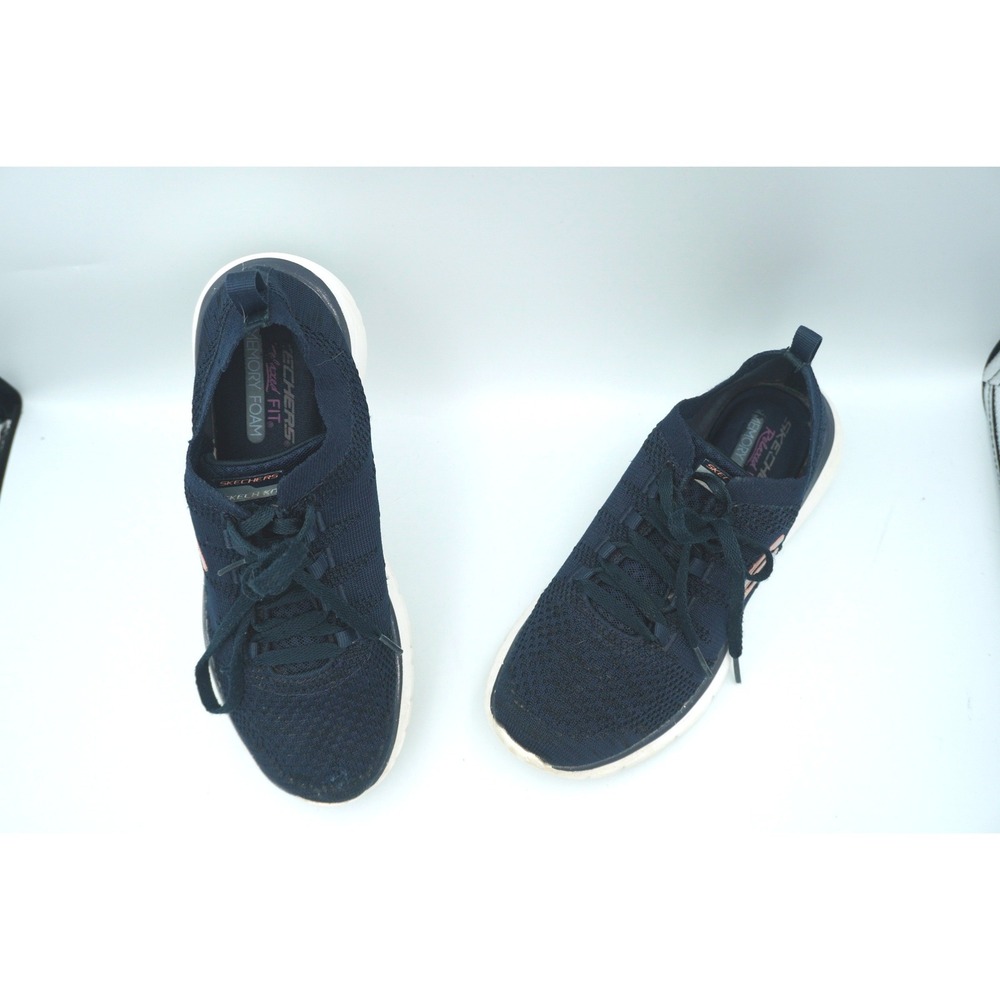 Skechers Relaxed Fit Memory Foam Shoes 8 Navy Blue Rose Gold Knit 58770R - Picture 4 of 8